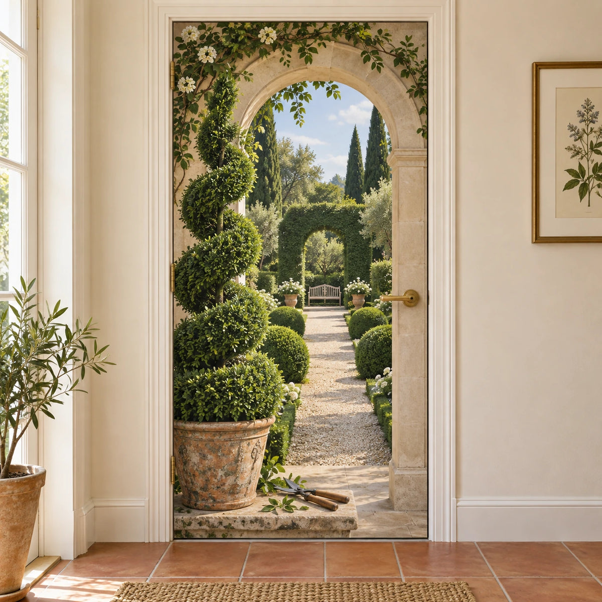 Topiary Garden Path Fabric Door Cover with original printed optical 3D artwork