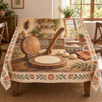 Tortilla Making Kitchen Tablecloth with original printed optical 3D artwork