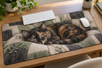 Tortoiseshell Cat Quilted Cushion Desk Mat with printed dimensional artwork
