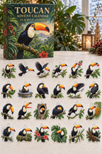 Toucan advent calendar with 24 custom-shaped flat acrylic charms and printed dimensional artwork