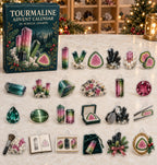 Tourmaline advent calendar with 24 custom-shaped flat acrylic charms and printed dimensional artwork