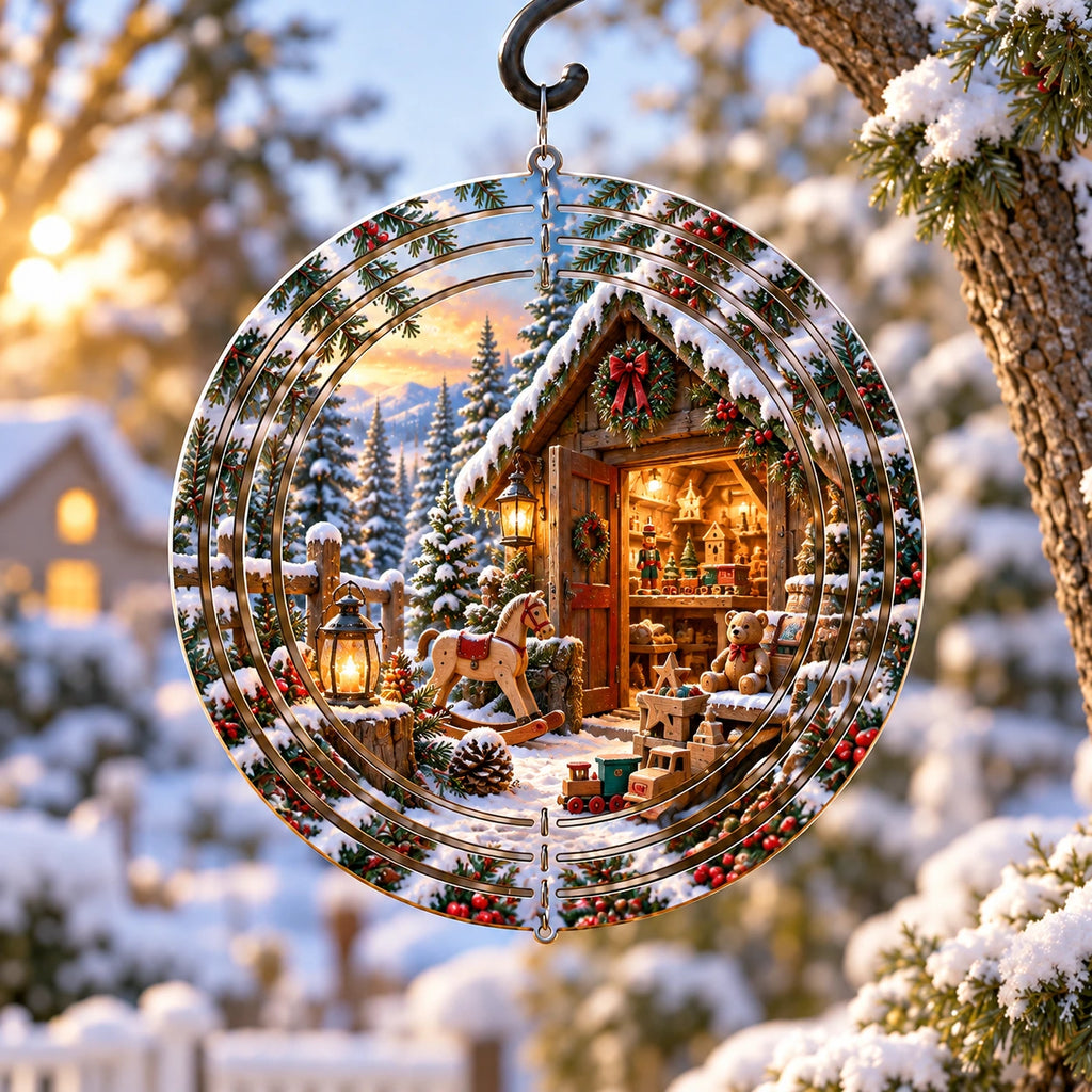 Toy Workshop Woodland Holiday Wind Spinner with printed dimensional holiday artwork