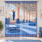 Trampoline Gymnastics Window Curtain Pair with original printed optical 3D artwork