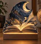 Travel Reader Moonlit Pages Acrylic Night Light with printed dimensional artwork
