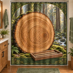 Tree Ring Study Forest Shower Curtain with original printed optical 3D artwork