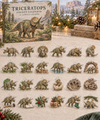 Triceratops advent calendar with 24 custom-shaped flat acrylic charms and printed dimensional artwork