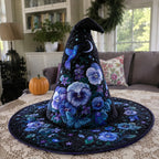Twilight Flora quilted witch hat, all-over print on cone and brim