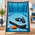 Underwater Hockey Pool Fleece Throw Blanket with original printed optical 3D artwork