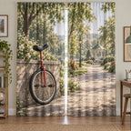 Unicycling Park Path Window Curtain Pair with original printed optical 3D artwork