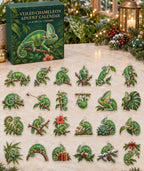Veiled Chameleon advent calendar with 24 custom-shaped flat acrylic charms and printed dimensional artwork