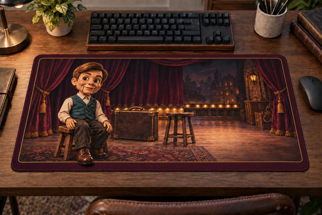Ventriloquist Rehearsal Stage Desk Mat with original printed optical 3D artwork