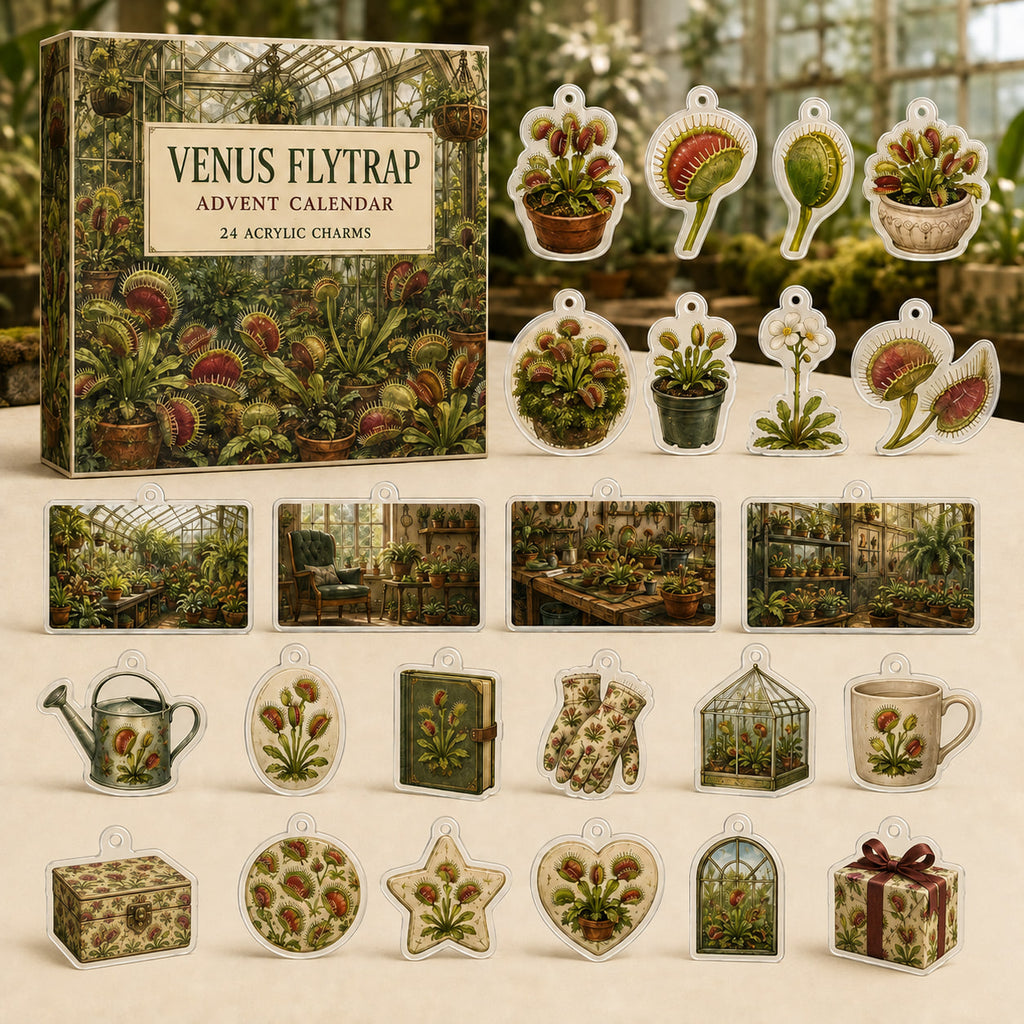 Venus flytrap advent calendar box and24 printed acrylic botanical charms