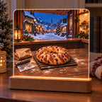 Village Bakery Cranberry Bread Acrylic Night Light with printed bread-counter and snowy lane depth