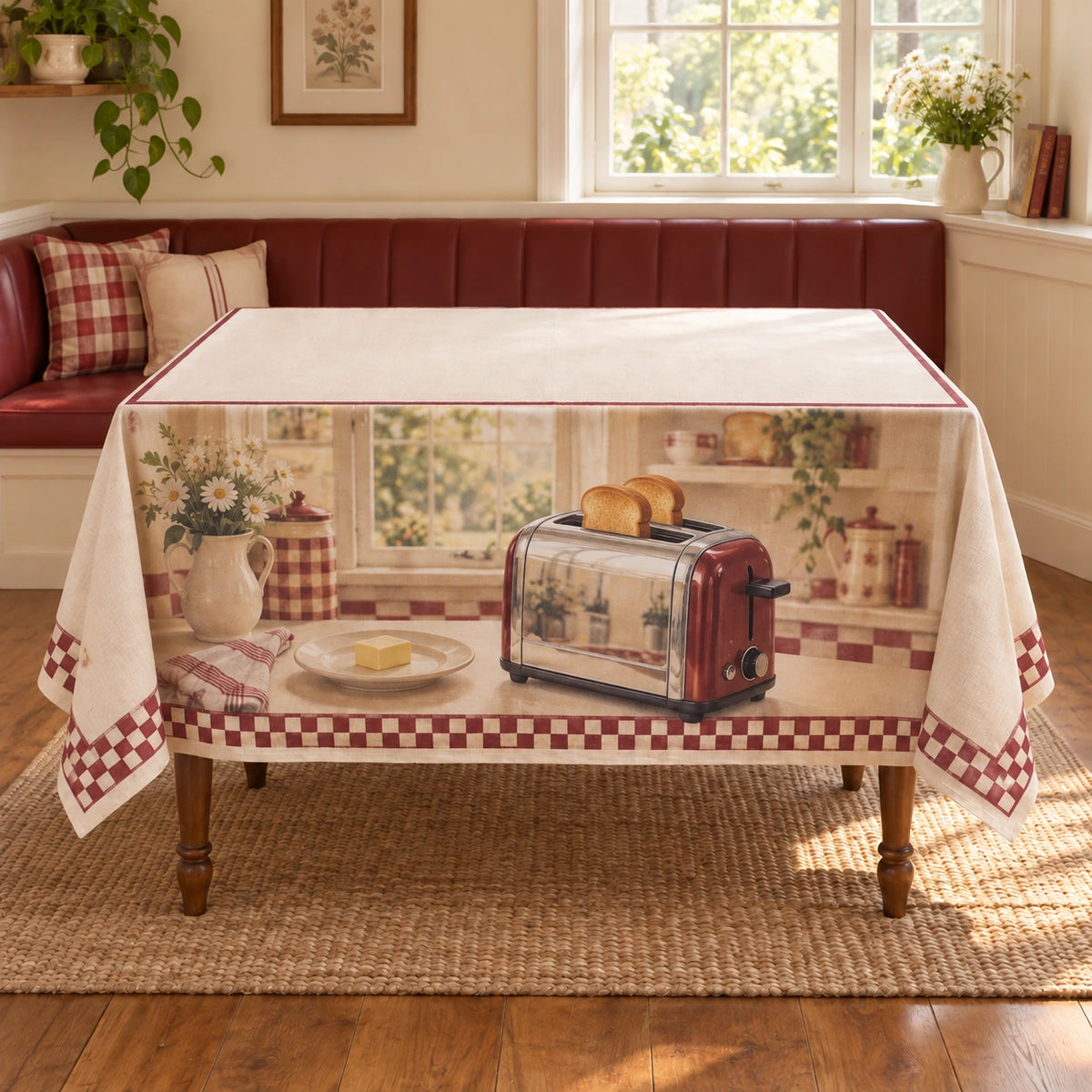 Vintage Toaster Breakfast Nook Tablecloth with original printed optical 3D artwork