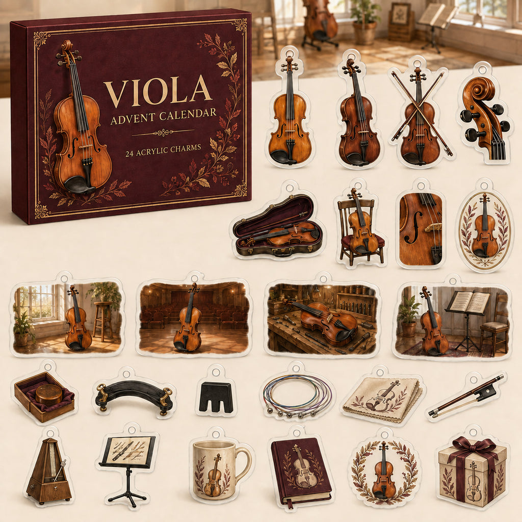 Viola advent calendar box with24 printed acrylic instrument and music-themed charms