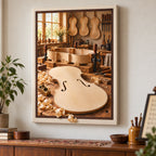 Violin Maker Workshop Stretched Canvas Wall Art with original printed optical 3D artwork