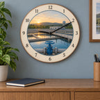 Water Treatment Sunrise Wooden Wall Clock with original printed optical 3D artwork