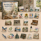 Watercolor Painting advent calendar box with 24 printed acrylic art charms