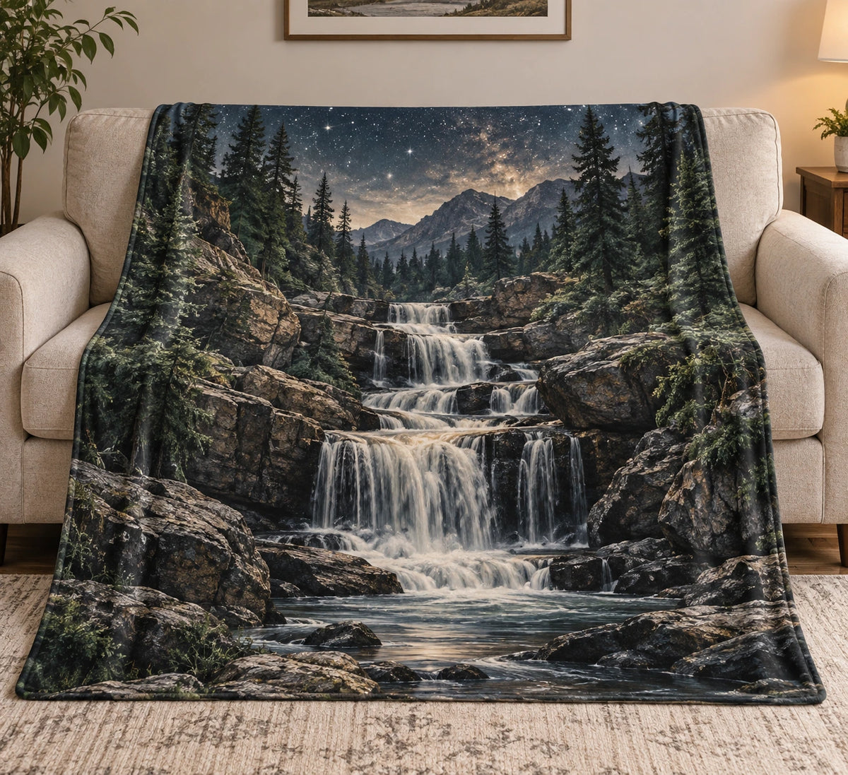 Waterfall Gorge Starlight Retreat Fleece Blanket with printed dimensional artwork
