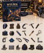 Welder advent calendar with 24 custom-shaped flat acrylic charms and printed dimensional artwork