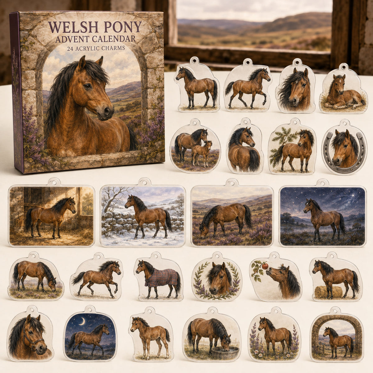 Welsh Pony calendar box and24 printed acrylic equestrian charms