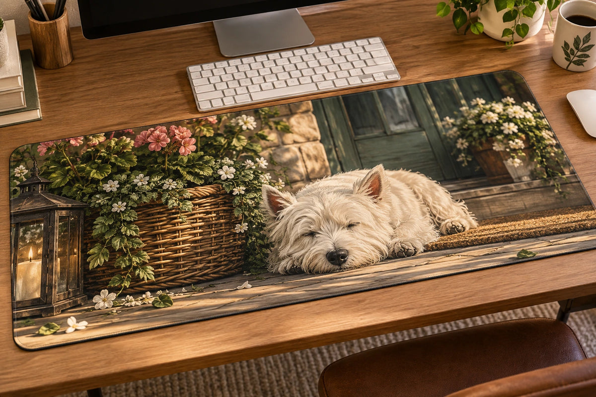 West Highland Terrier Porch Nap Desk Mat with printed dimensional artwork