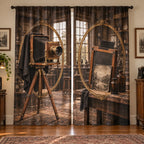 Wet Plate Photo Studio Window Curtain Pair with original printed optical 3D artwork