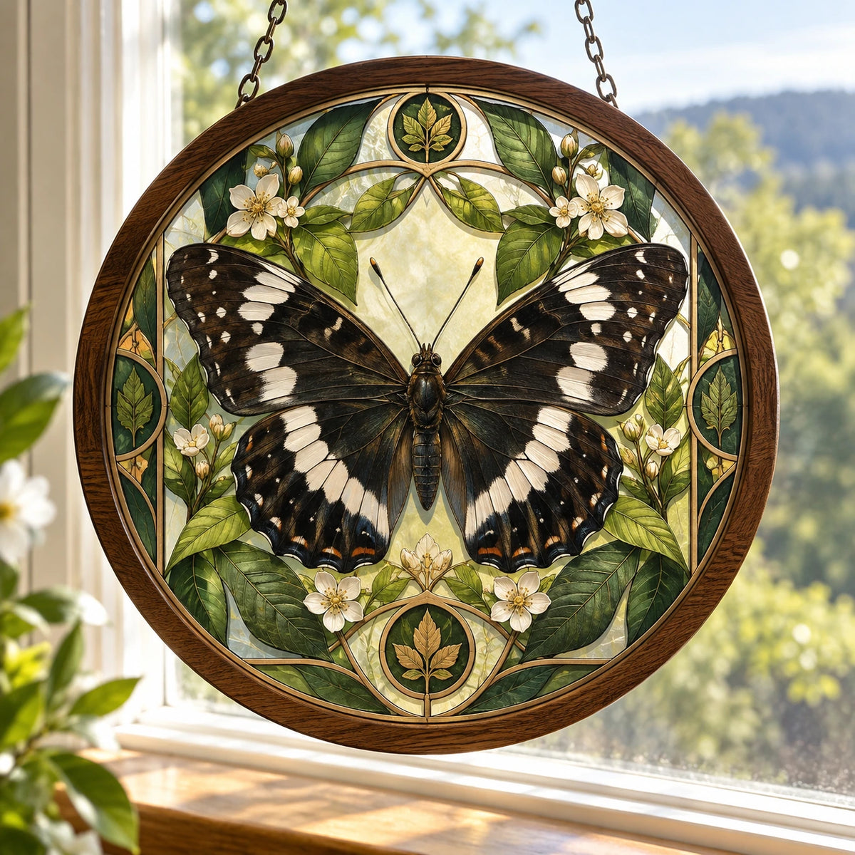 White Admiral Butterfly Botanical Cabinet Wood & Acrylic Suncatcher with printed dimensional artwork