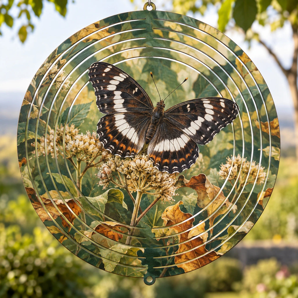 White Admiral Butterfly Harvest Garden Wind Spinner with printed dimensional artwork