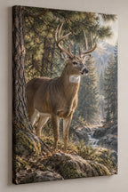 White-tailed Deer Pine Shelter Canvas Wall Art with printed dimensional artwork