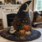 Wicked Pumpkin Night quilted witch hat, all-over print on cone and brim