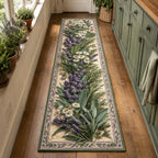 Wildflower Herb Garden Walk runner rug with a dimensional printed design in a herb garden setting
