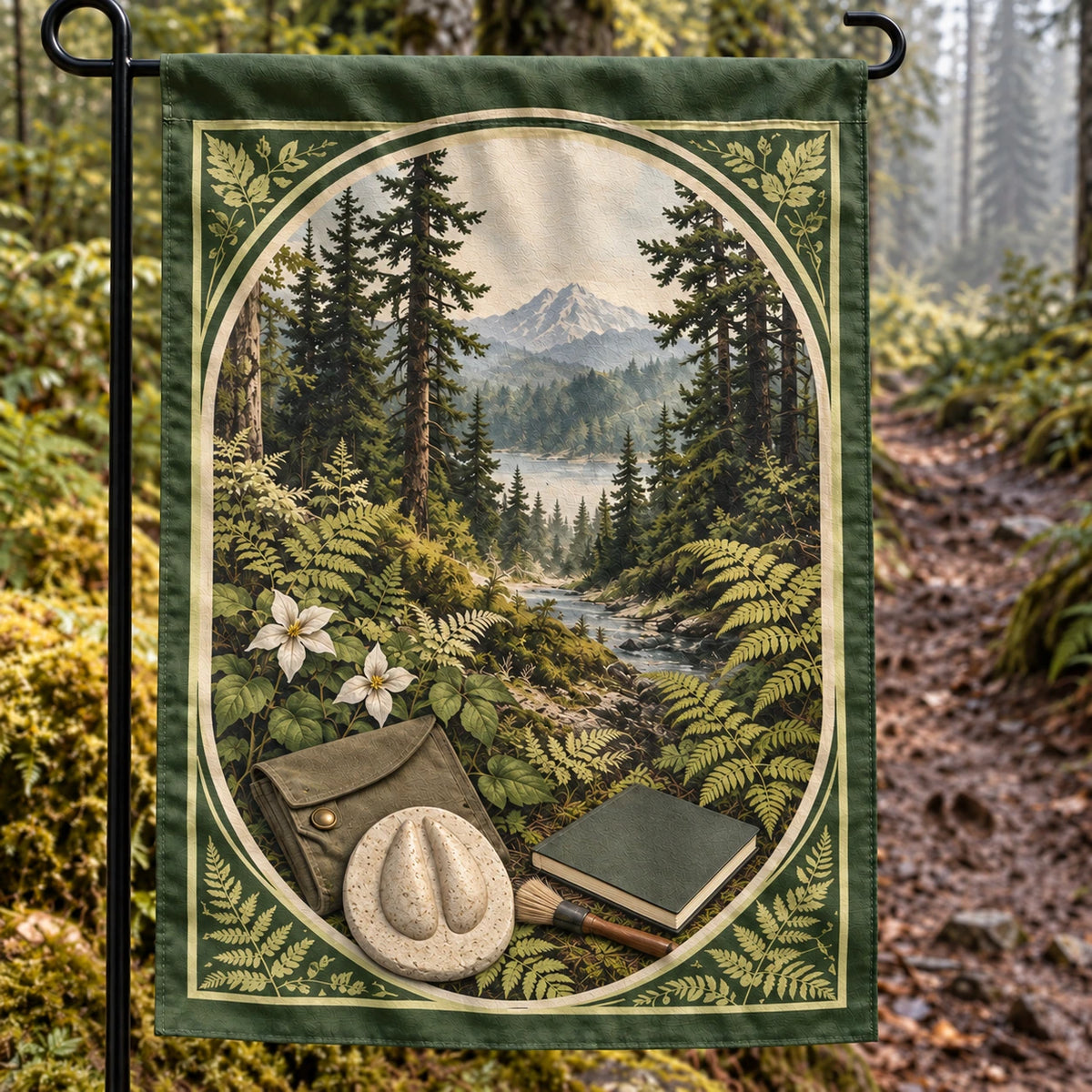 Wildlife Track Casting Trail Garden Flag with original printed optical 3D artwork