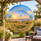 Wind Turbine Prairie Sunrise Wind Spinner with original printed optical 3D artwork