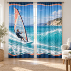 Windsurfing Turquoise Bay Window Curtain Pair with original printed optical 3D artwork