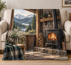 Wood Stove Corner Wildflower Season Fleece Blanket with printed dimensional artwork