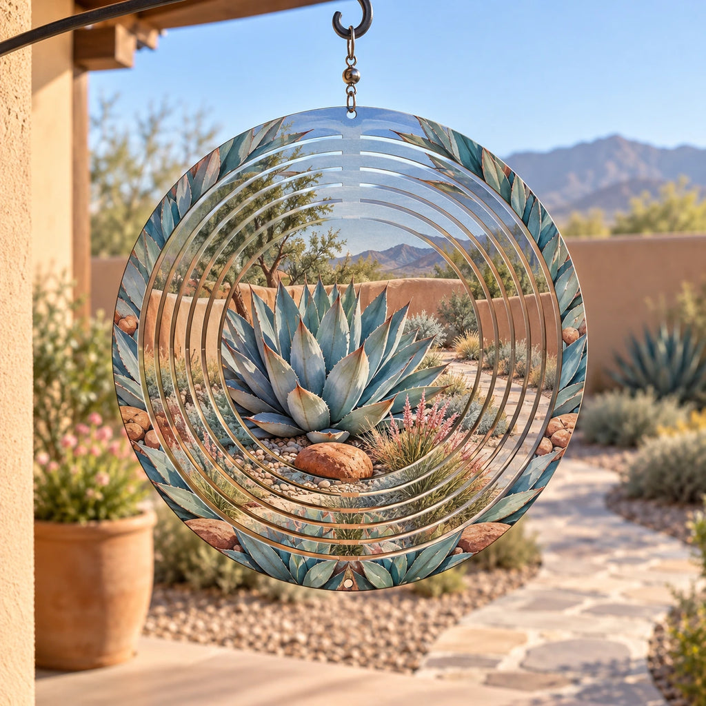 Xeriscape Agave Courtyard Wind Spinner with original printed optical 3D artwork