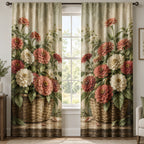 Zinnia Garden Basket Window Curtains with printed dimensional artwork