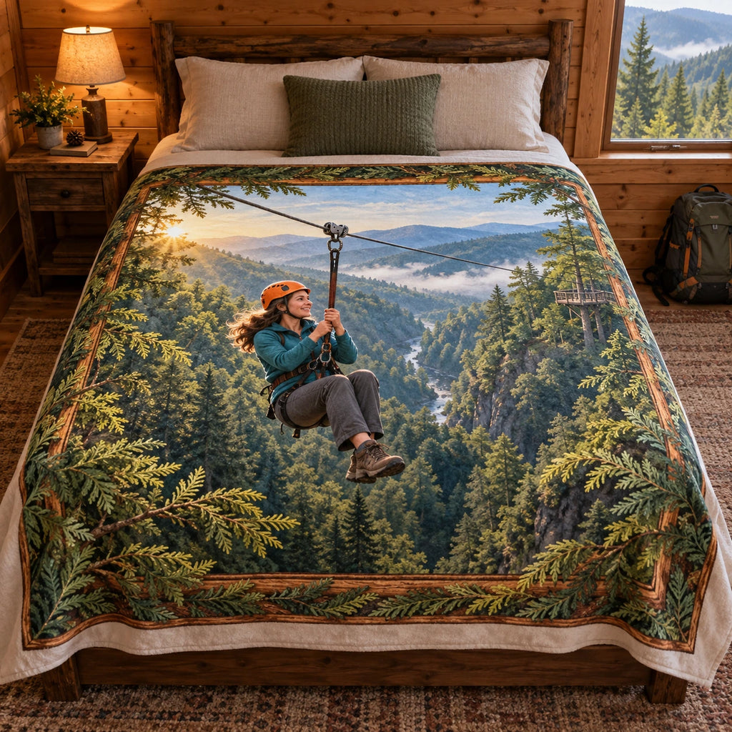 Zipline Forest Canopy Fleece Throw Blanket with original printed optical 3D artwork