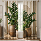 ZZ Plant Terracotta Cluster Window Curtains with printed dimensional artwork
